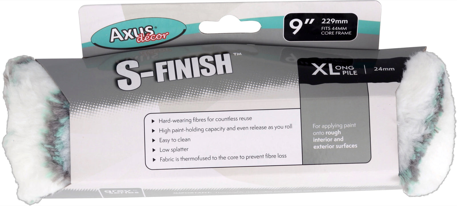 Axus Decor - S-Finish Roller, Grey Series (9" / 230mm, 38mm core, XL Pile) - Paint Application By Roller Dynamite Hardware