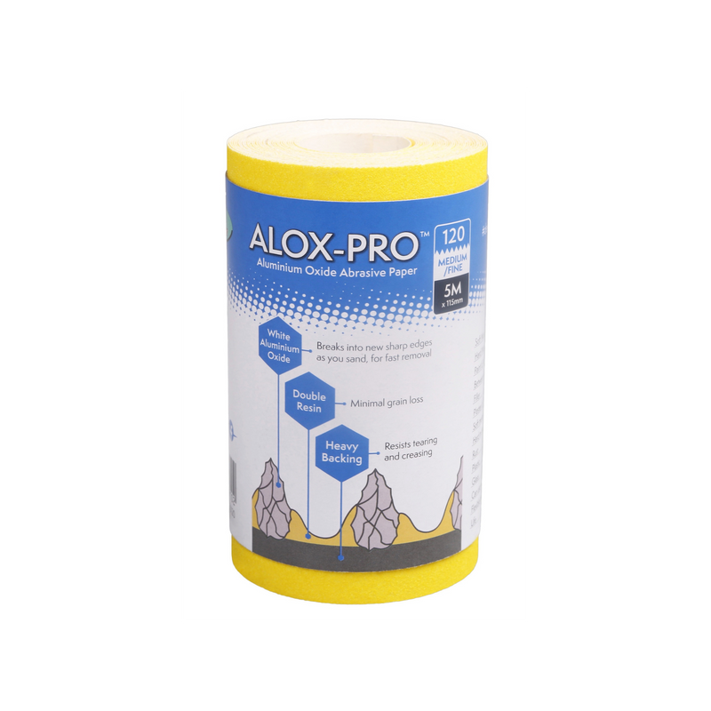 Axus Decor - Alox Pro Aluminium Oxide Abrasive Paper,Blue Series (Grit 120) 5m x 115mm - Paint Barrier Sheet Dynamite Hardware