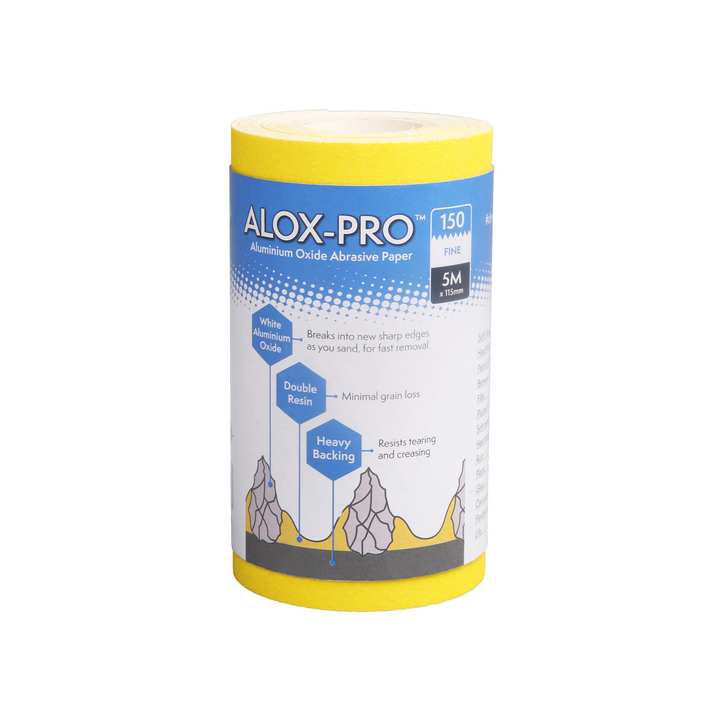 Axus Decor - Alox Pro Aluminium Oxide Abrasive Paper,Blue Series (Grit 150) 5m x 115mm - Paint Barrier Sheet Dynamite Hardware