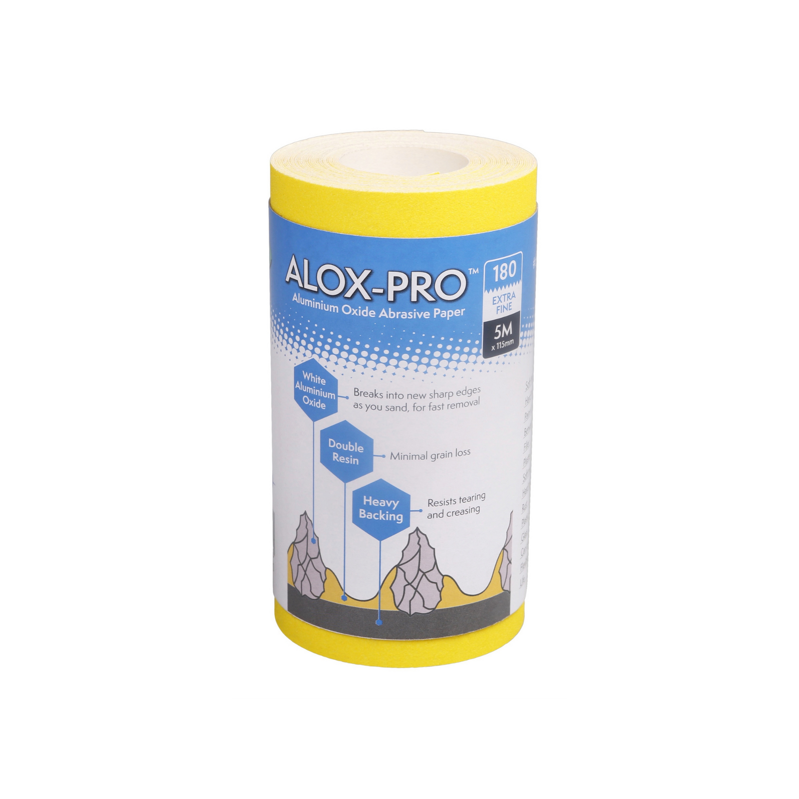 Axus Decor - Alox Pro Aluminium Oxide Abrasive Paper,Blue Series (Grit 180) 5m x 115mm - Paint Barrier Sheet Dynamite Hardware