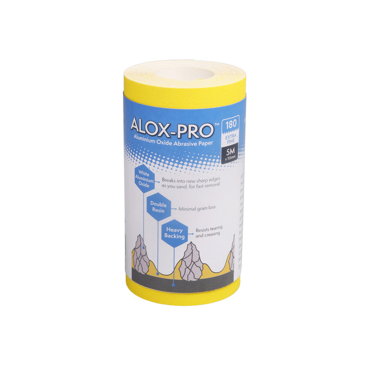 Axus Decor - Alox Pro Aluminium Oxide Abrasive Paper,Blue Series (Grit 180) 5m x 115mm - Paint Barrier Sheet Dynamite Hardware