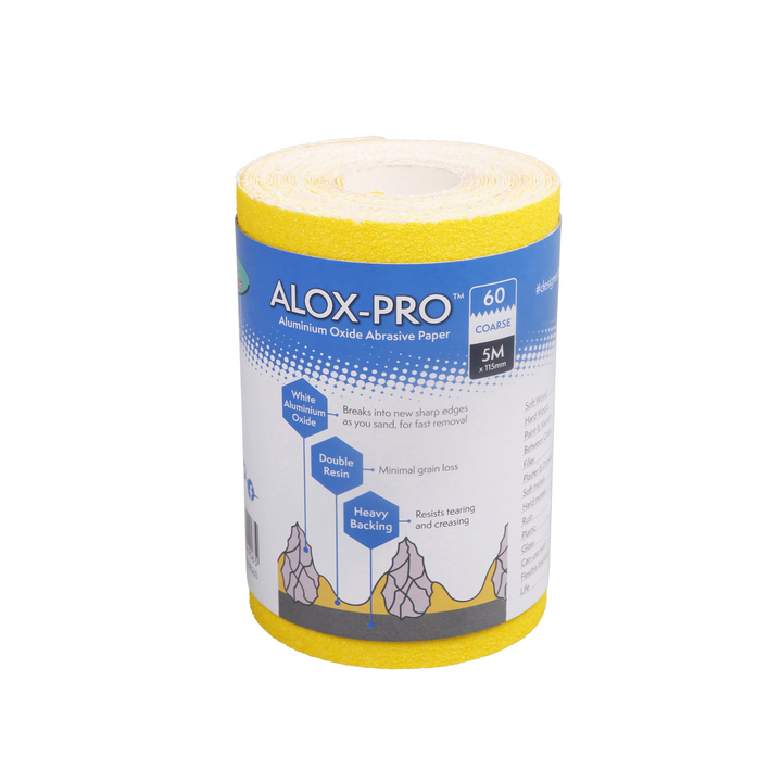 Axus Decor - Alox Pro Aluminium Oxide Abrasive Paper,Blue Series (Grit 60) 5m x 115mm - Paint Barrier Sheet Dynamite Hardware