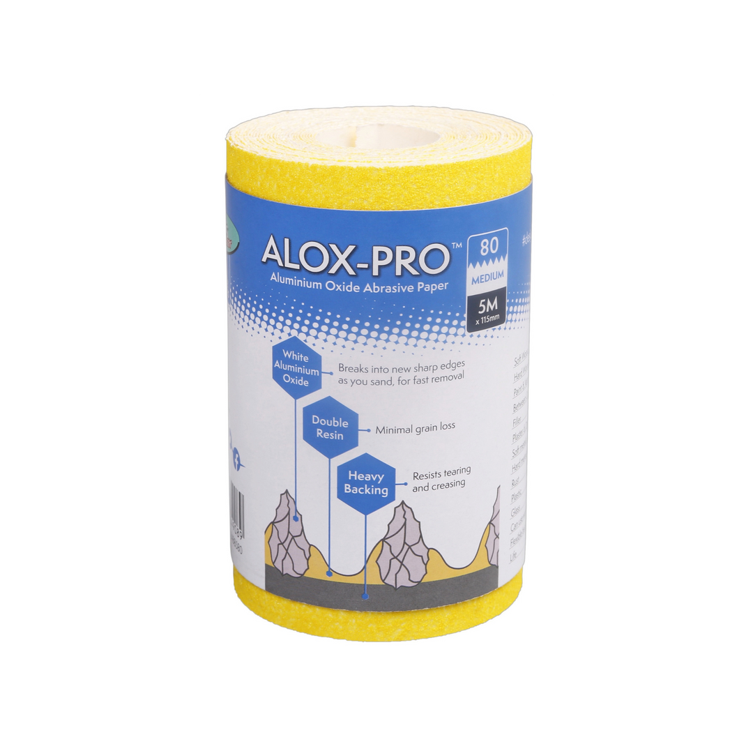 Axus Decor - Alox Pro Aluminium Oxide Abrasive Paper,Blue Series (Grit 80) 5m x 115mm - Paint Barrier Sheet Dynamite Hardware