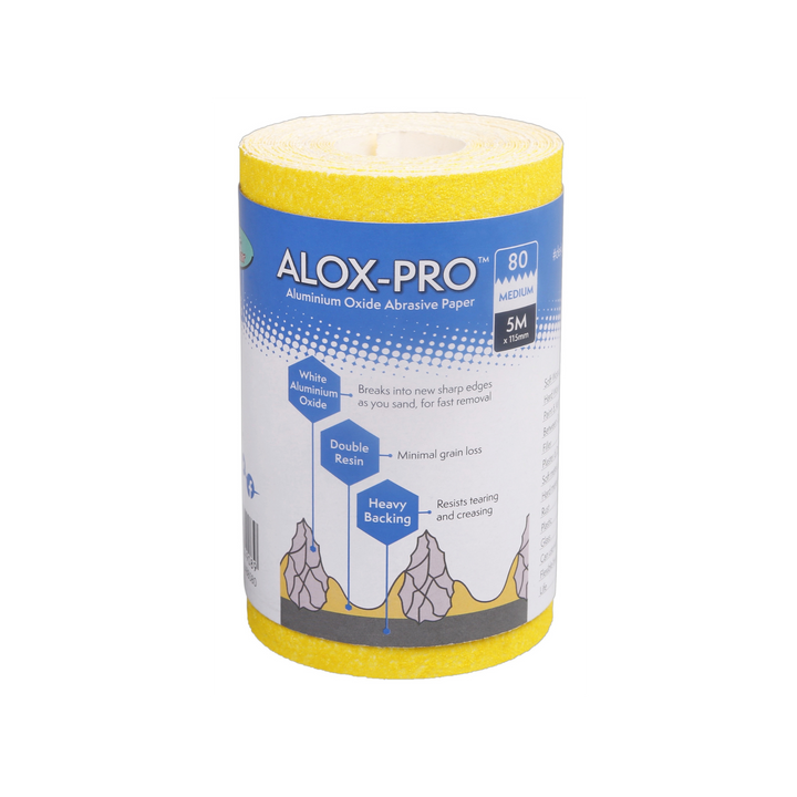 Axus Decor - Alox Pro Aluminium Oxide Abrasive Paper,Blue Series (Grit 80) 5m x 115mm - Paint Barrier Sheet Dynamite Hardware