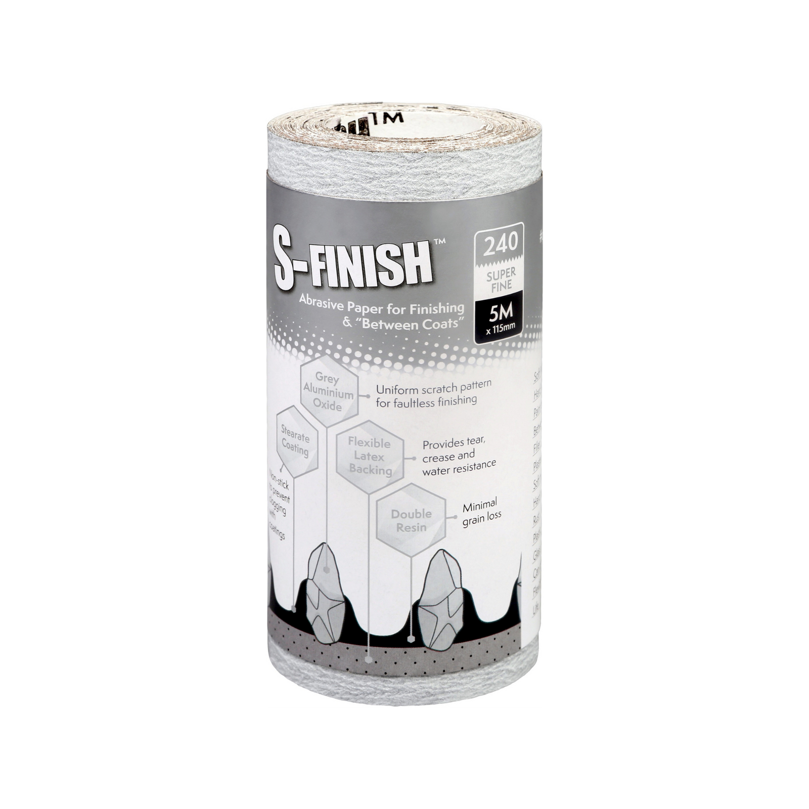 Axus Decor - S Finish Abrasive Paper for Finishing & Between Coats, Grey Series (Grit 240) 5m x 115mm - Paint Barrier Sheet Dynamite Hardware