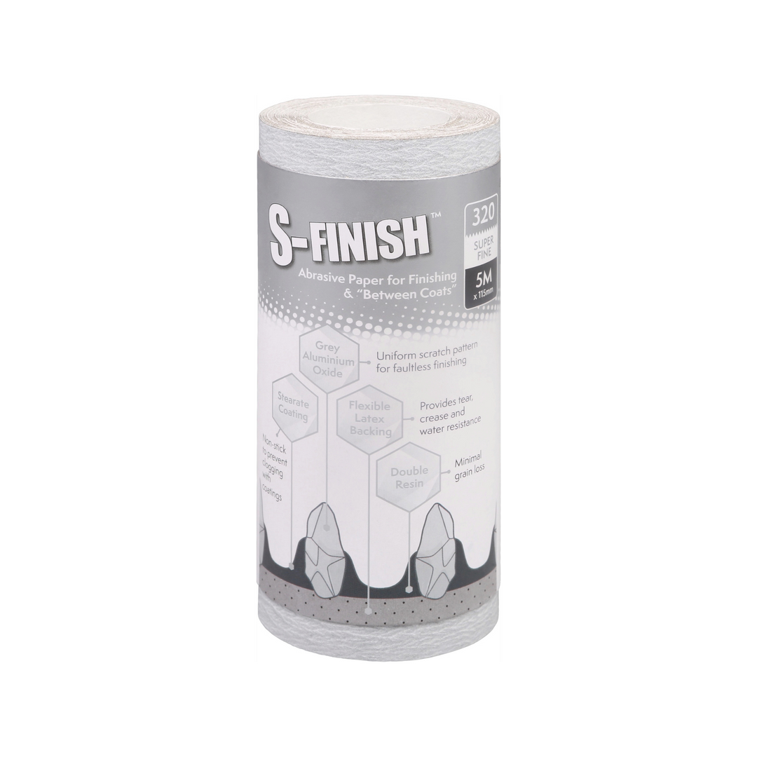 Axus Decor - S Finish Abrasive Paper for Finishing & Between Coats, Grey Series (Grit 320) 5m x 115mm - Paint Barrier Sheet Dynamite Hardware