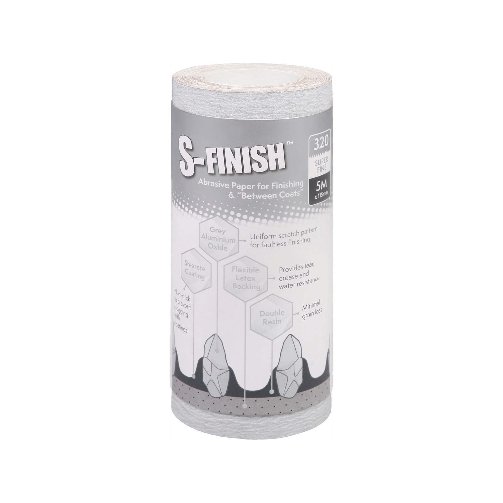 Axus Decor - S Finish Abrasive Paper for Finishing & Between Coats, Grey Series (Grit 320) 5m x 115mm - Paint Barrier Sheet Dynamite Hardware
