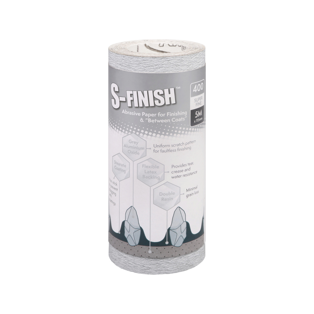 Axus Decor - S Finish Abrasive Paper for Finishing & Between Coats, Grey Series (Grit 400) 5m x 115mm - Paint Barrier Sheet Dynamite Hardware