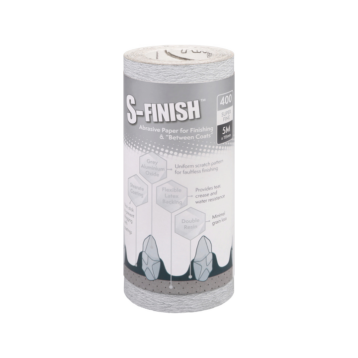 Axus Decor - S Finish Abrasive Paper for Finishing & Between Coats, Grey Series (Grit 400) 5m x 115mm - Paint Barrier Sheet Dynamite Hardware
