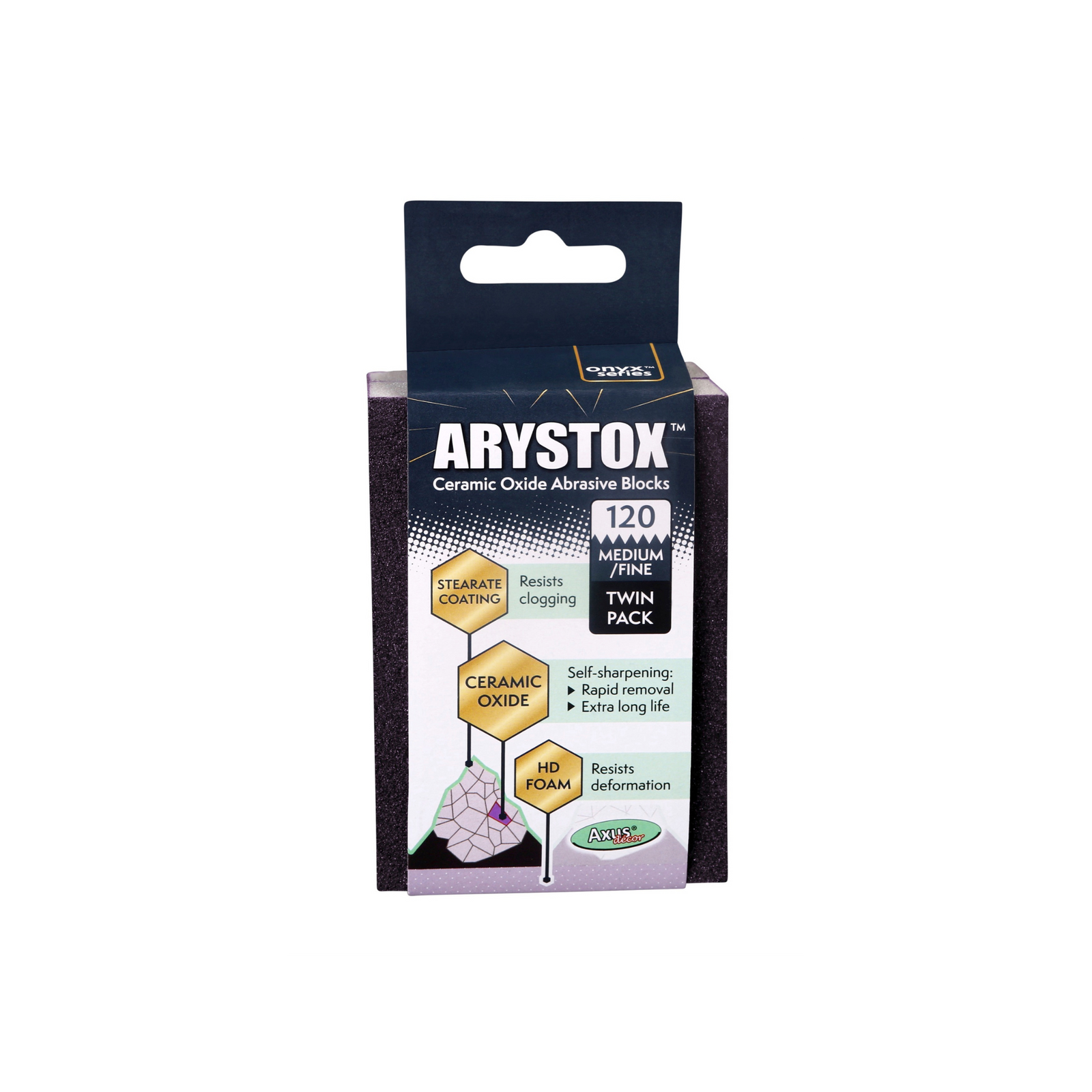 Axus Decor - Arystox Ceramic Oxide Abrasive Blocks, Twin Pack, Onyx Series, (Grit 120) - Paint Barrier Sheet Dynamite Hardware