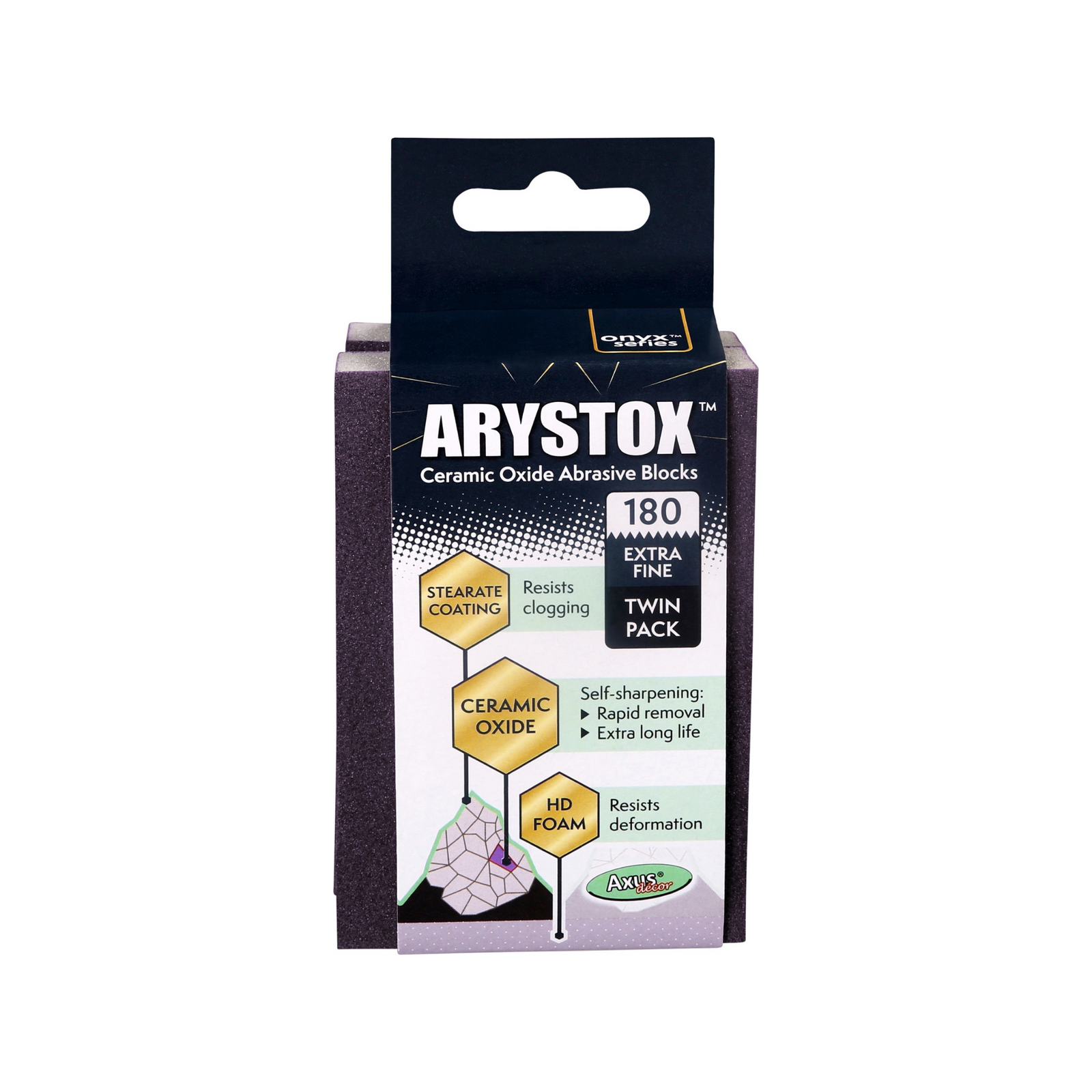 Axus Decor - Arystox Ceramic Oxide Abrasive Blocks, Twin Pack, Onyx Series, (Grit 180) - Paint Barrier Sheet Dynamite Hardware