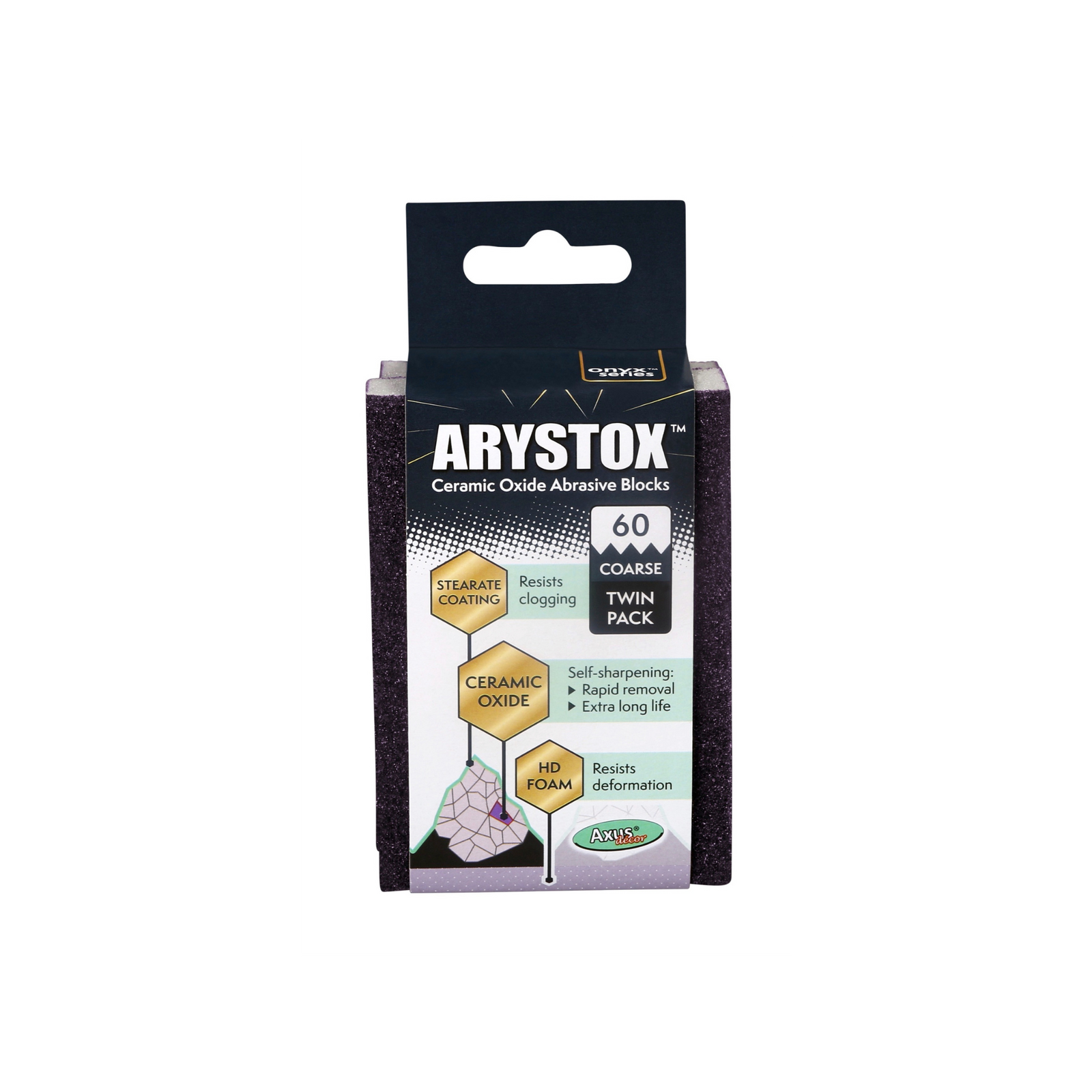 Axus Decor - Arystox Ceramic Oxide Abrasive Blocks, Twin Pack, Onyx Series, (Grit 60) - Paint Barrier Sheet Dynamite Hardware