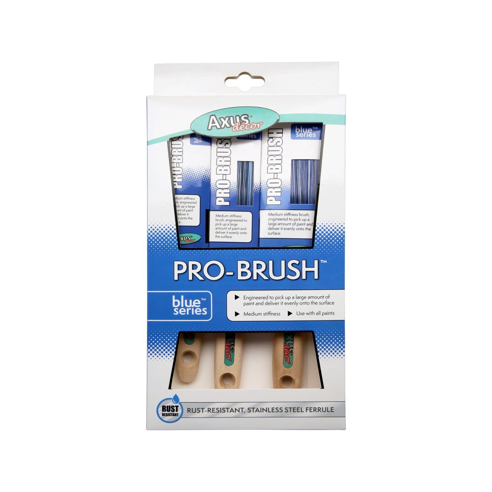 Axus Decor - Pro-Brush, Blue Series, Set of 3 (1", 1.5", 2") - Paint Barrier Sheet Dynamite Hardware