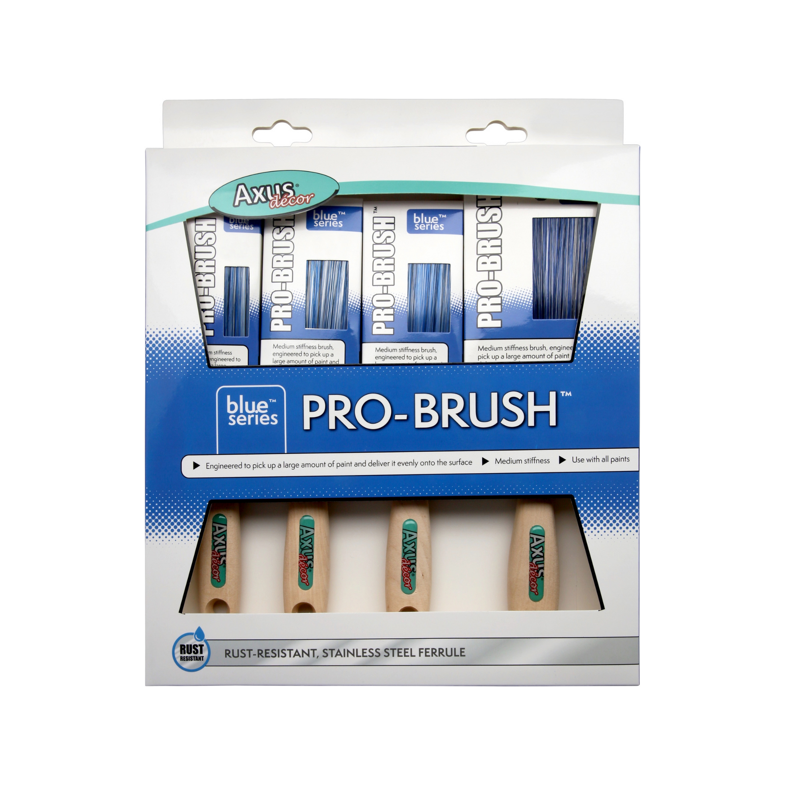 Axus Decor - Pro-Brush, Blue Series, Set of 4 (1.5", 2x2", 3") - Paint Barrier Sheet Dynamite Hardware