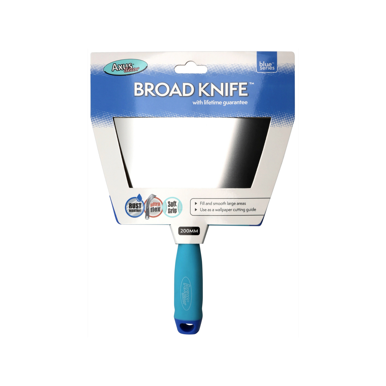 Axus Decor - Broad Knife, Blue Series (200mm) - Paint Barrier Sheet Dynamite Hardware
