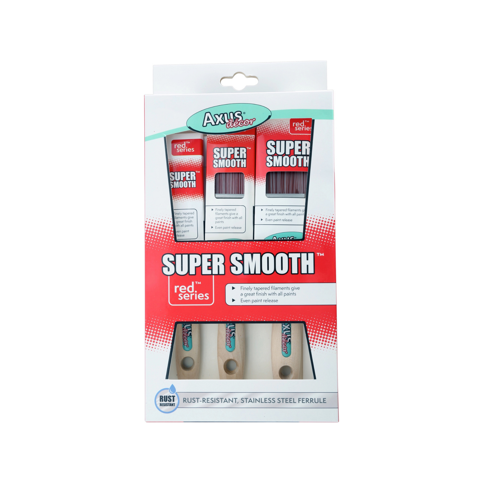 Axus Decor - Super Smooth Brush Set, Red Series, Set of 3 (1", 1.5", 2") - Paint Barrier Sheet Dynamite Hardware