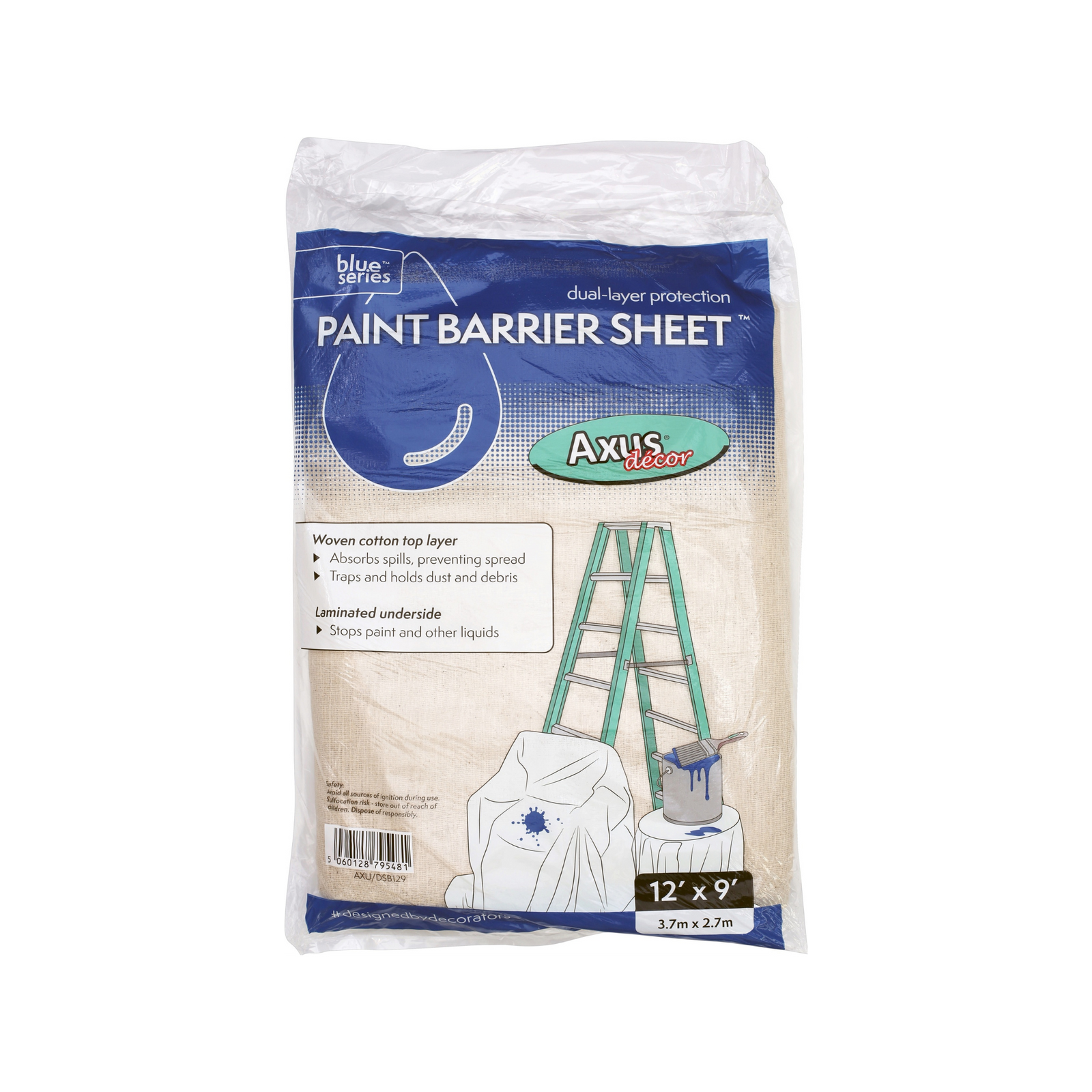 Axus Decor - Paint Barrier Sheet,Blue Series (12' x 9' - 3.67m x 2.76m) - Paint Barrier Sheet Dynamite Hardware