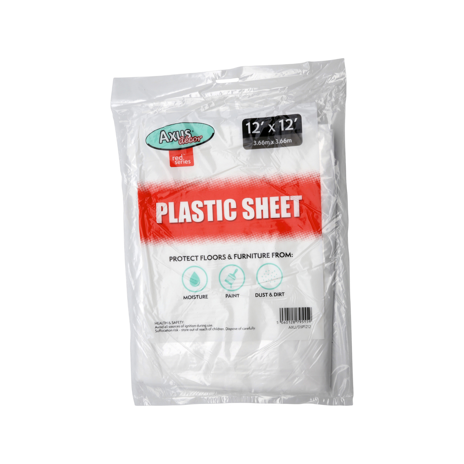 Axus Decor - Plastic Sheet,Red Series (12' x 12' / 3.67m x 3.67m) - Paint Barrier Sheet Dynamite Hardware