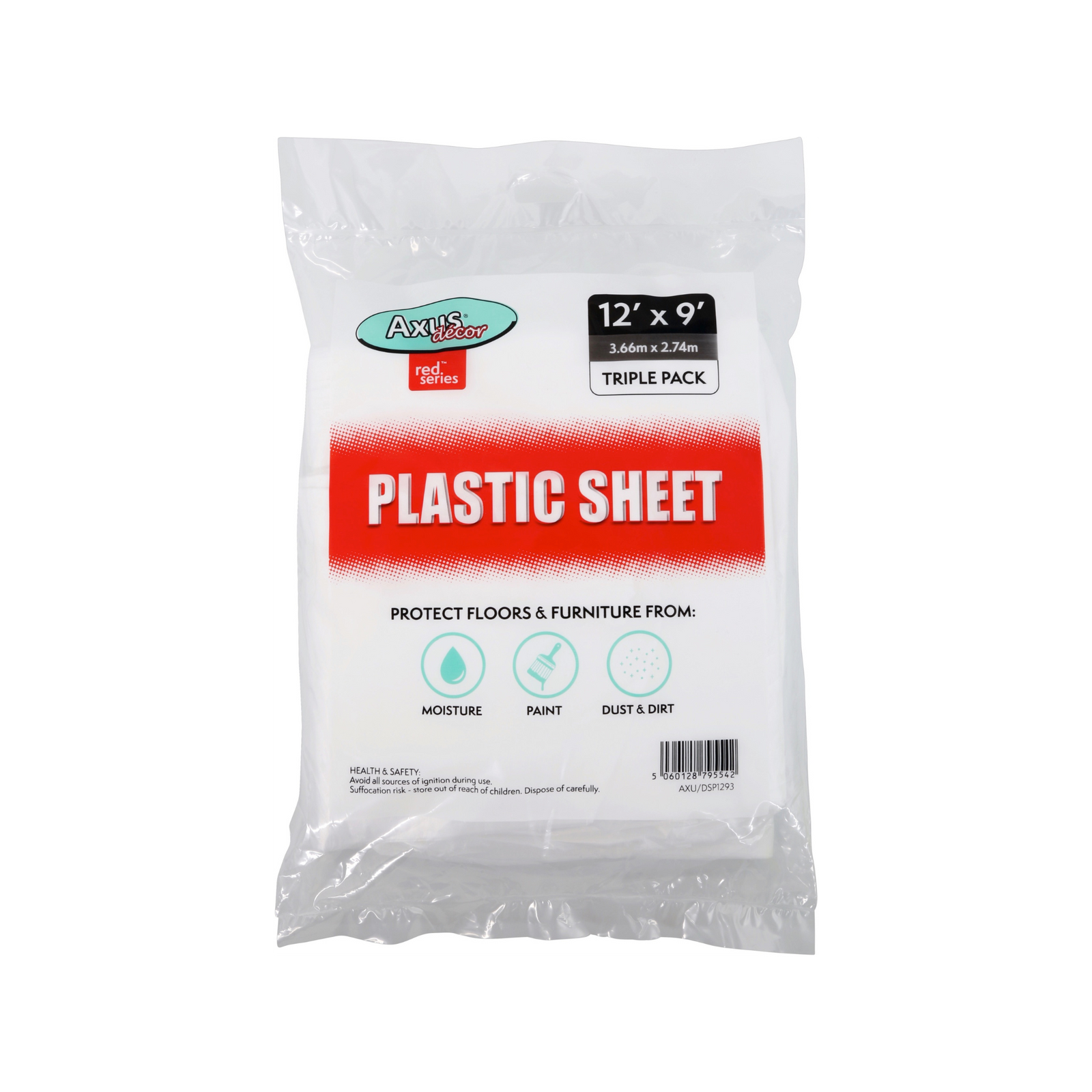 Axus Decor - Plastic Sheet,Red Series (12' x 9' - 3.67m x 2.76m, Triple Pack) - Paint Barrier Sheet Dynamite Hardware
