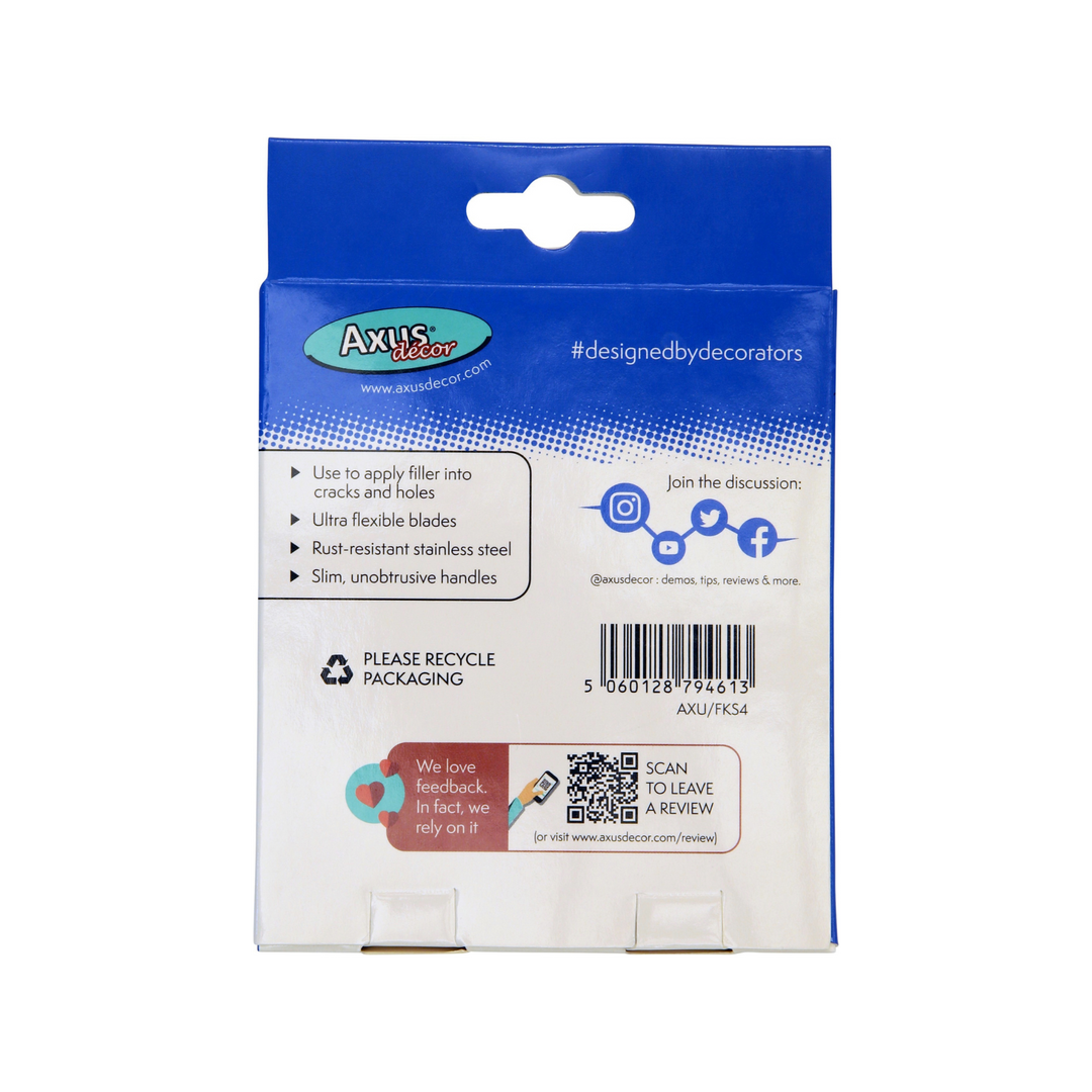 Axus Decor - Pro-Fill Compact Filler Applicators, Blue Series (25mm, 50mm, 80mm, 100mm) - Paint Barrier Sheet Dynamite Hardware