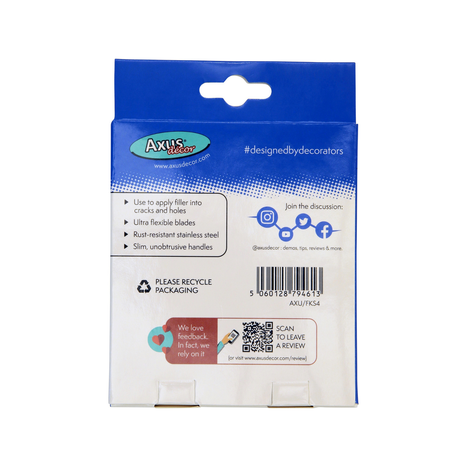 Axus Decor - Pro-Fill Compact Filler Applicators, Blue Series (25mm, 50mm, 80mm, 100mm) - Paint Barrier Sheet Dynamite Hardware