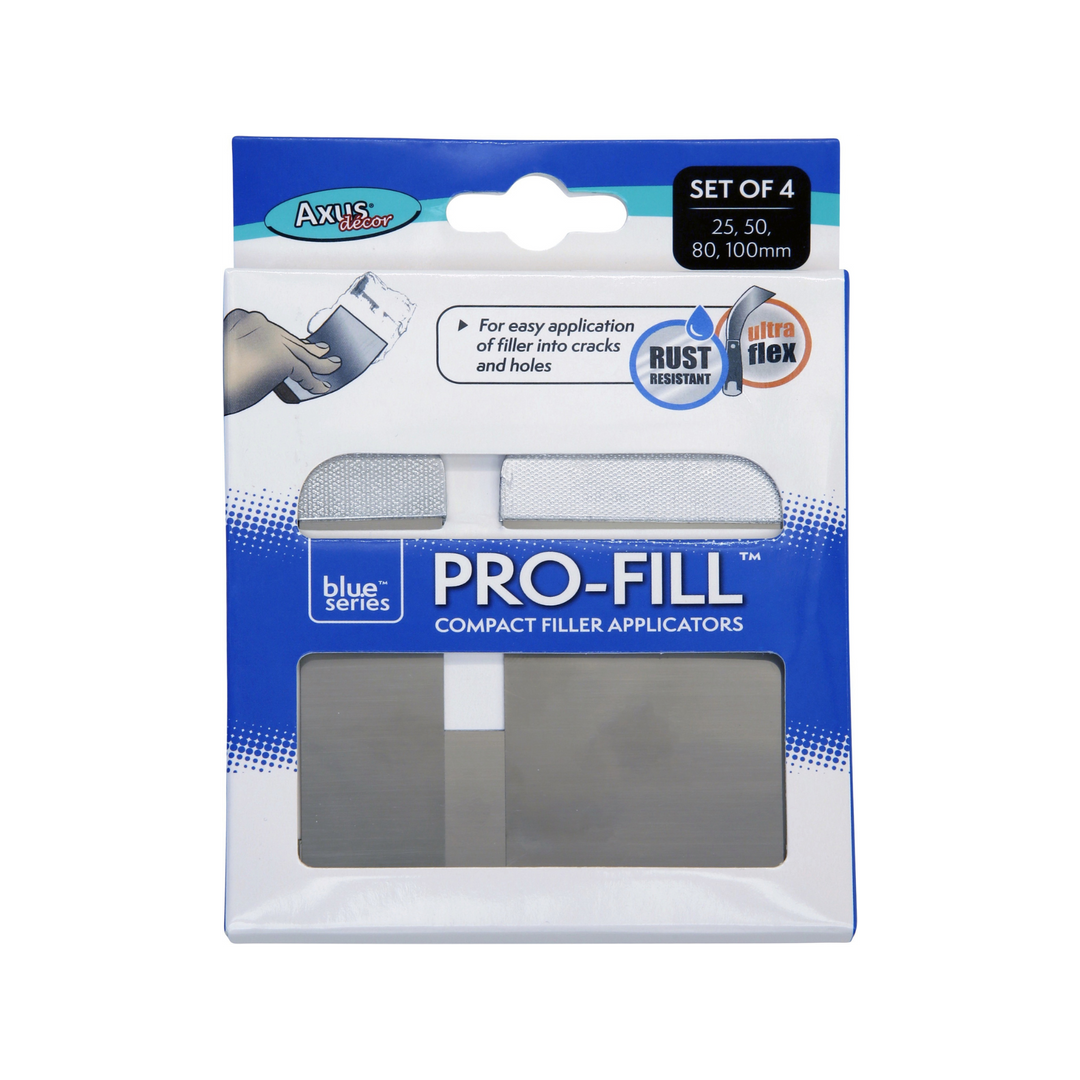 Axus Decor - Pro-Fill Compact Filler Applicators, Blue Series (25mm, 50mm, 80mm, 100mm) - Paint Barrier Sheet Dynamite Hardware