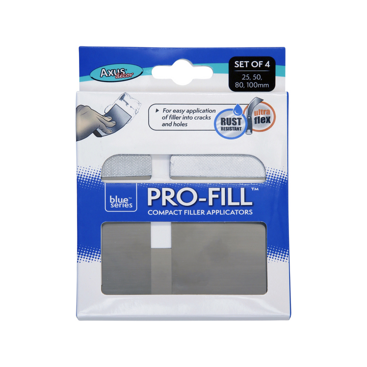 Axus Decor - Pro-Fill Compact Filler Applicators, Blue Series (25mm, 50mm, 80mm, 100mm) - Paint Barrier Sheet Dynamite Hardware