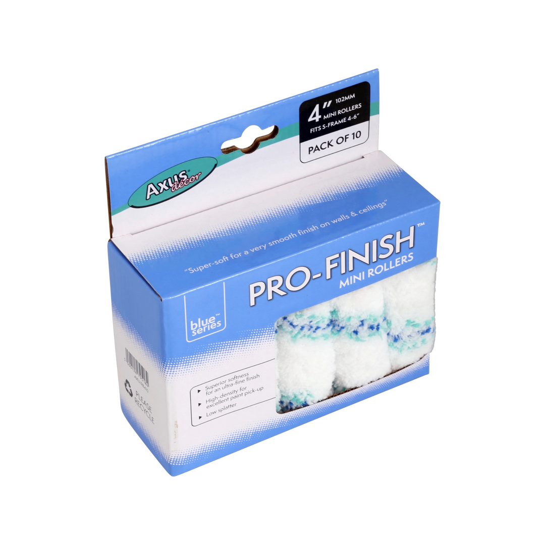 Axus Decor - Pro-Finish Mini Roller, Blue Series (4" / 100mm, Pack of 10) - Paint Application By Roller Dynamite Hardware