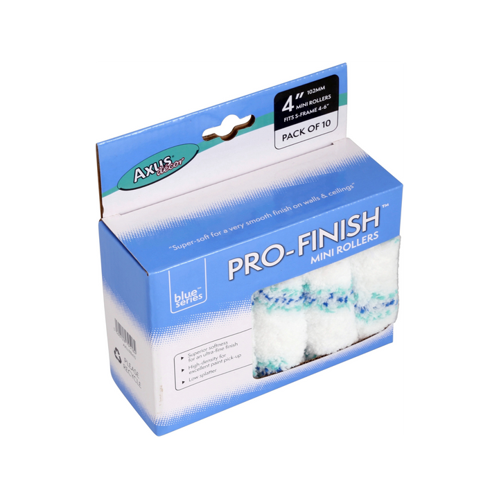 Axus Decor - Pro-Finish Mini Roller, Blue Series (4" / 100mm, Pack of 10) - Paint Application By Roller Dynamite Hardware