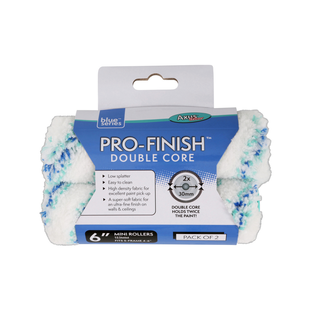 Axus Decor - Pro-Finish Double Core Mini Roller, Blue Series (6" / 150mm, Twin Pack) - Paint Application By Roller Dynamite Hardware