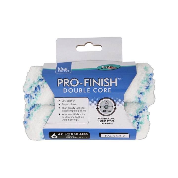 Axus Decor - Pro-Finish Double Core Mini Roller, Blue Series (6" / 150mm, Twin Pack) - Paint Application By Roller Dynamite Hardware