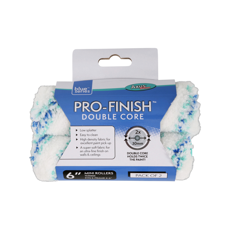 Axus Decor - Pro-Finish Double Core Mini Roller, Blue Series (6" / 150mm, Twin Pack)