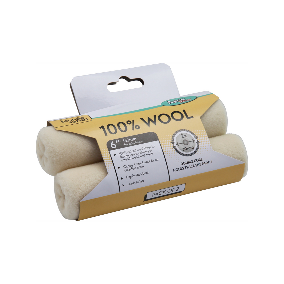 Axus Decor - 100% Wool Double Core Mini Roller, Blonde Series (6" / 150mm, Twin Pack) - Paint Application By Roller Dynamite Hardware