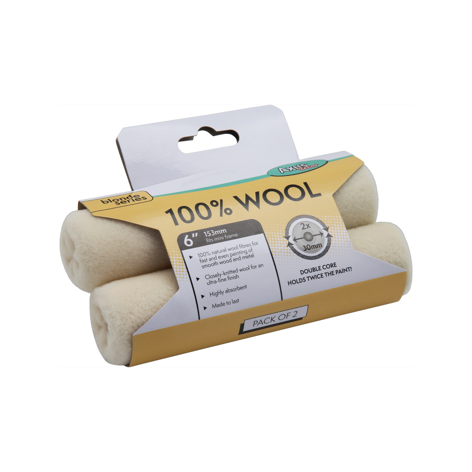 Axus Decor - 100% Wool Double Core Mini Roller, Blonde Series (6" / 150mm, Twin Pack) - Paint Application By Roller Dynamite Hardware
