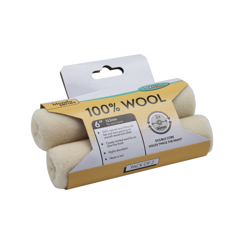 Axus Decor - 100% Wool Double Core Mini Roller, Blonde Series (6" / 150mm, Twin Pack)