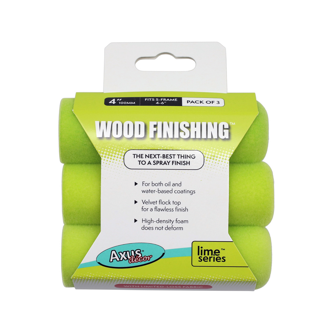 Axus Decor - Wood Finishing Mini Roller, Lime Series (4" / 100mm, Pack of 3) - Paint Application By Roller Dynamite Hardware