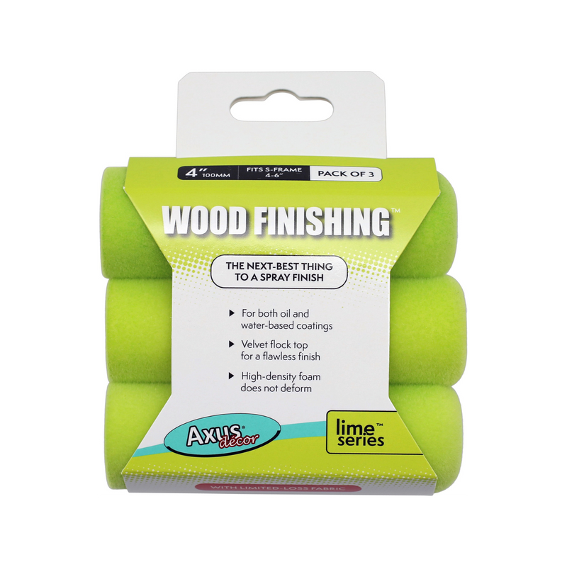 Axus Decor - Wood Finishing Mini Roller, Lime Series (4" / 100mm, Pack of 3)