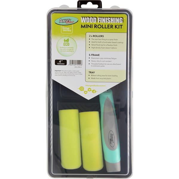 Wood Finishing Mini Roller Kit (2 x Rollers, Tray & Frame) (lime series) - Dynamite Hardware