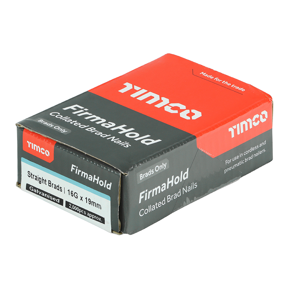 16g Straight Brad Nails 19mm Galvanised – Box of 2,000