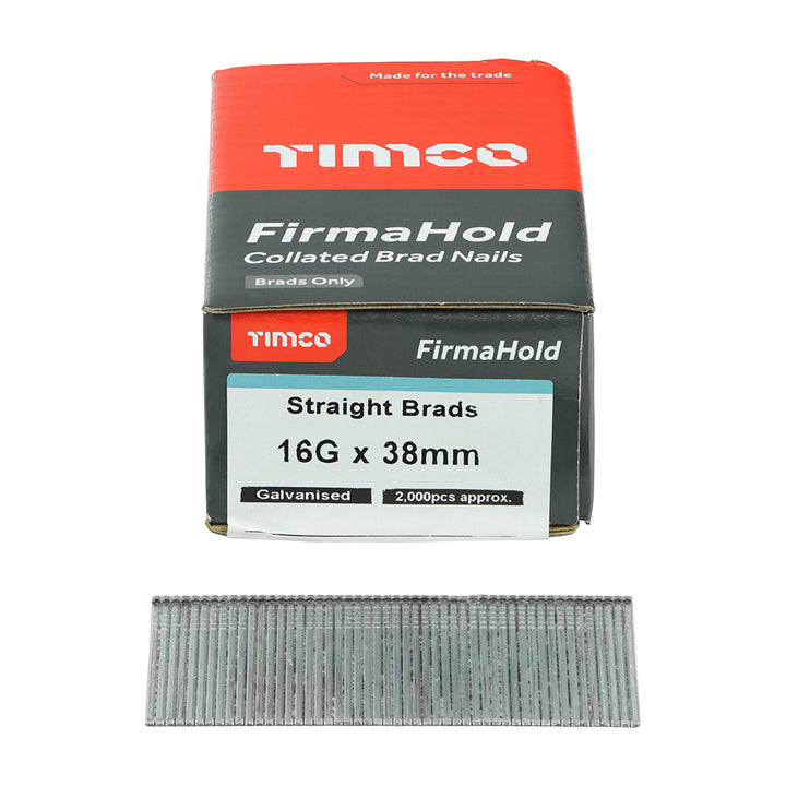 FirmaHold Collated Brad Nails - 16 Gauge - Straight - Galvanised 16g x 38