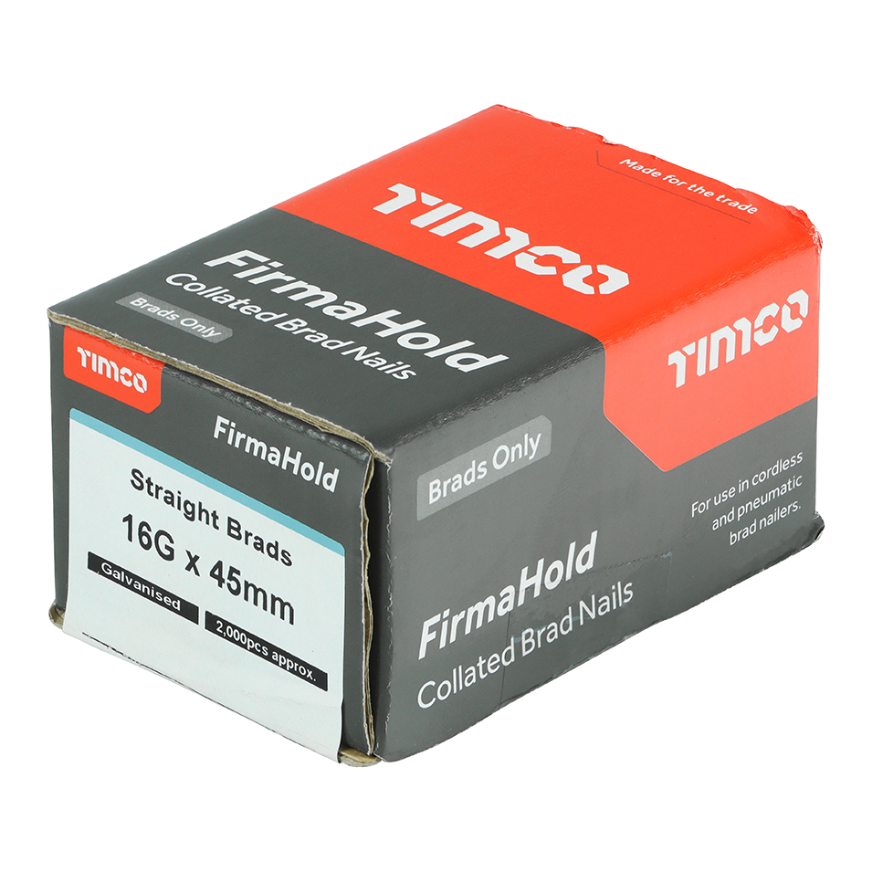 16g Straight Brad Nails 45mm Galvanised – Box of 2,000