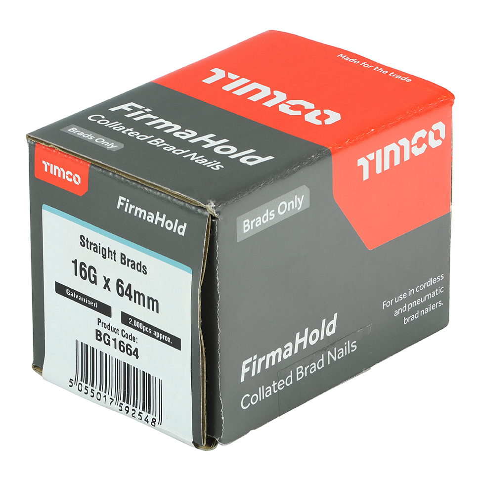 16g Straight Brad Nails 64mm Galvanised – Box of 2,000
