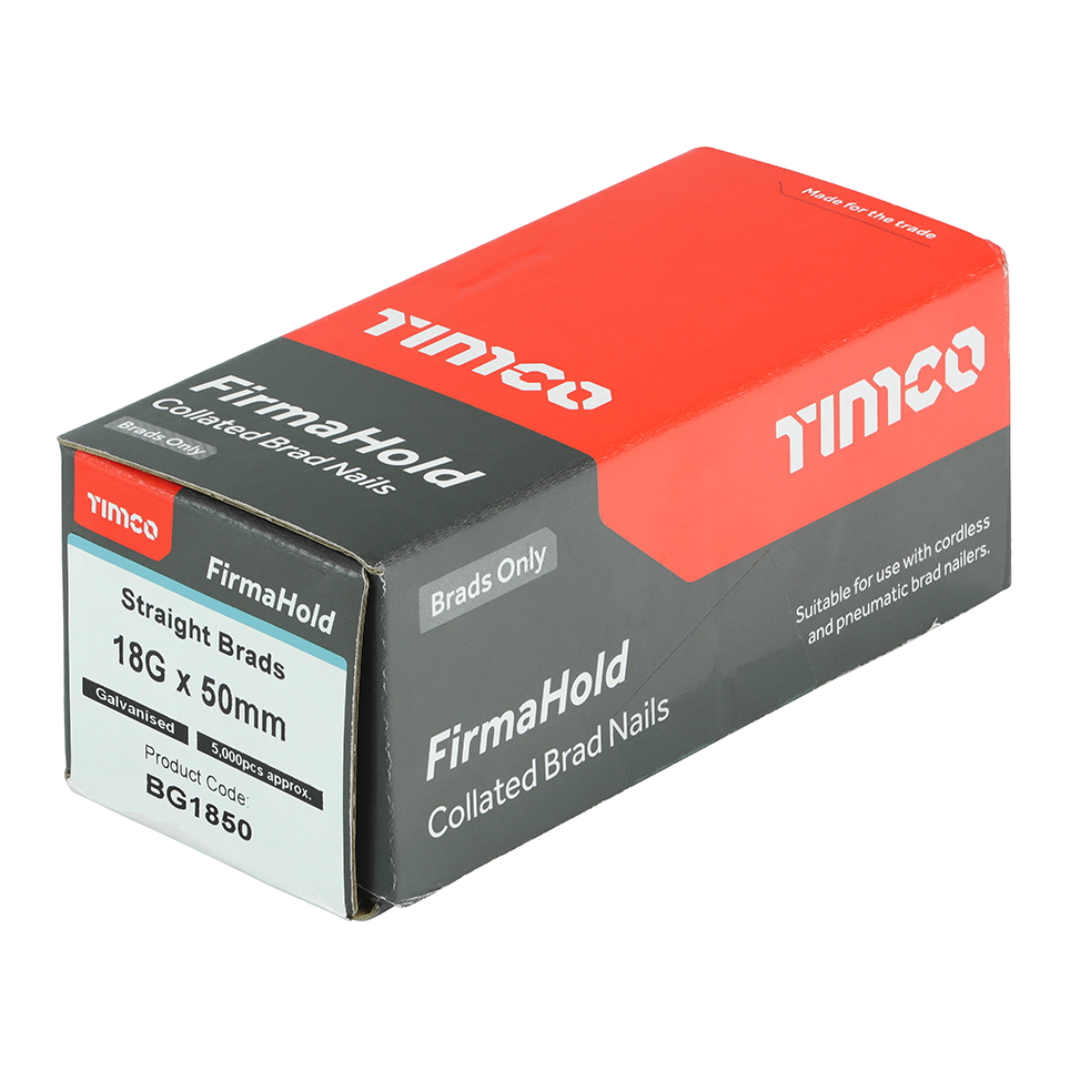 18g Straight Brad Nails 50mm Galvanised – Box of 5,000