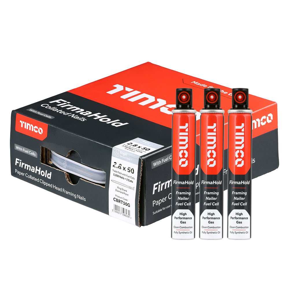 Bright 2.8 x 50MM - FirmaHold Collated Clipped Head Nails & Fuel Cells - Trade Pack - Ring Shank Pack Quantity: 3300 Pieces - Dynamite Hardware