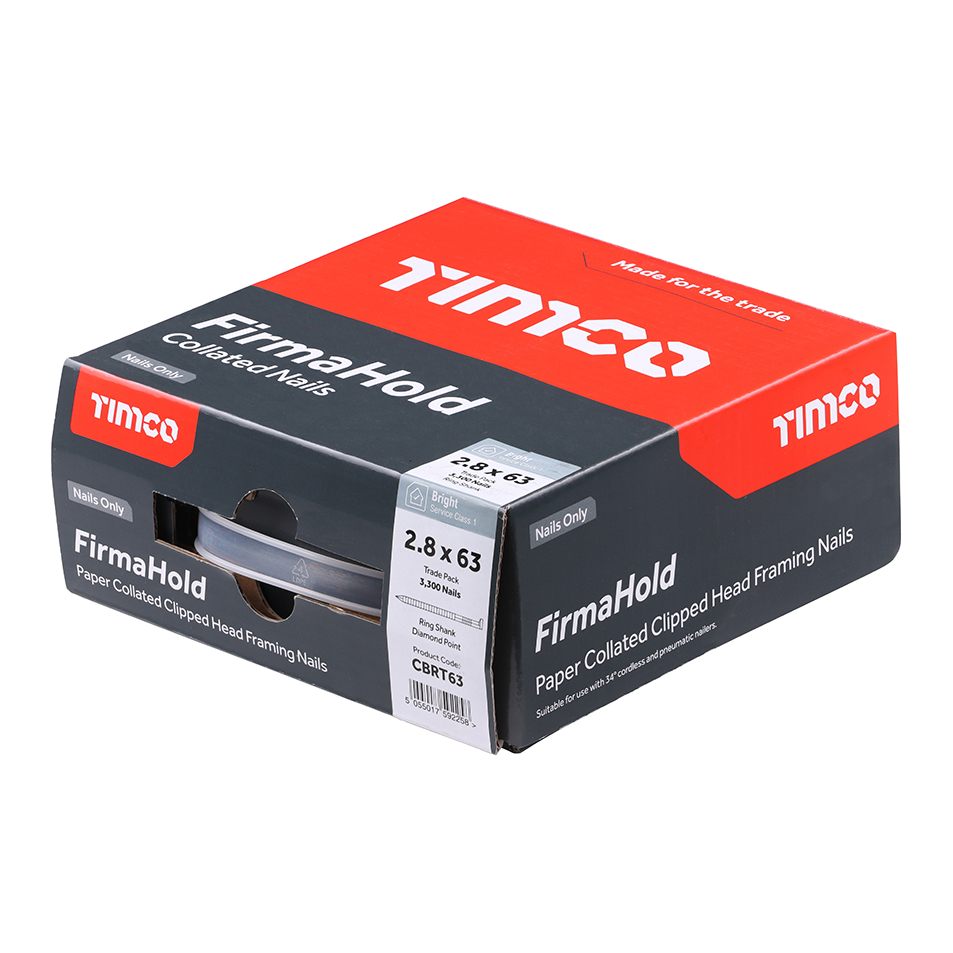 Bright Clipped Head Framing Nails 2.8 x 63mm Ring Shank – Box of 3,300 (Nails Only)