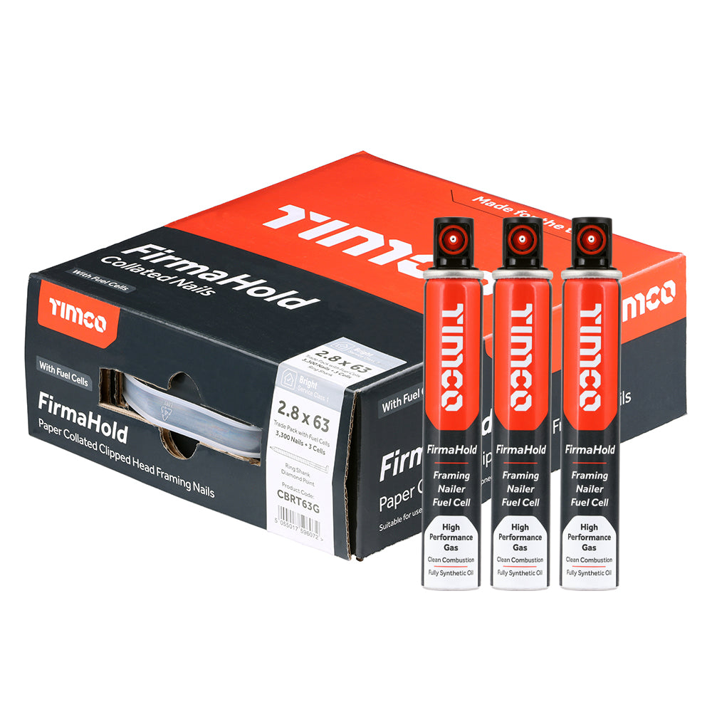 Bright 2.8 x 63MM FirmaHold Collated Clipped Head Nails & Fuel Cells - Trade Pack - Ring Shank Pack Quantity: 3300 Pieces - Dynamite Hardware