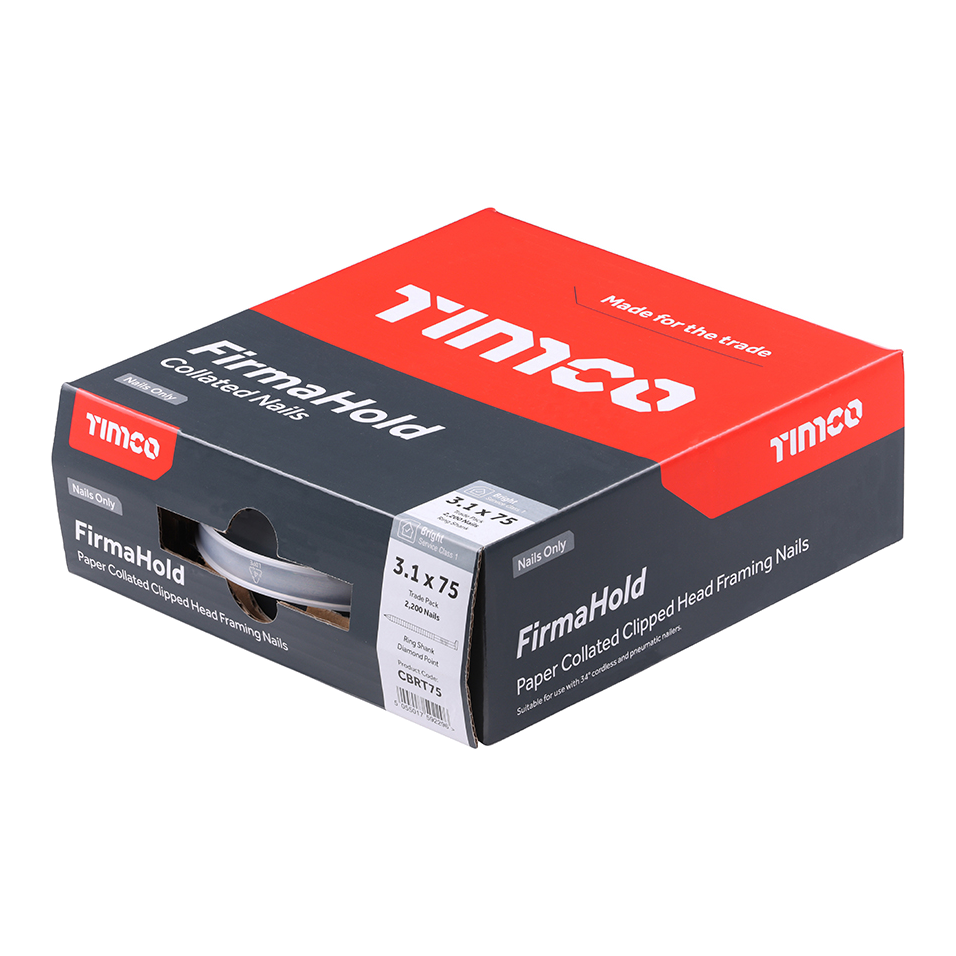 Bright Clipped Head Framing Nails 3.1 x 75mm Ring Shank – Box of 2,200 (Nails Only)