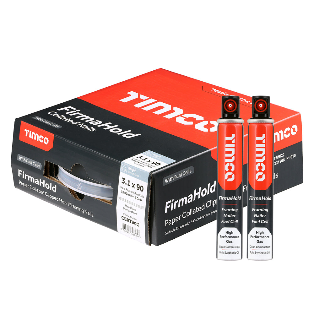 Bright 3.1 x 90MM FirmaHold Collated Clipped Head Nails & Fuel Cells - Trade Pack - Plain Shank Pack Quantity: 2200 Pieces - Dynamite Hardware