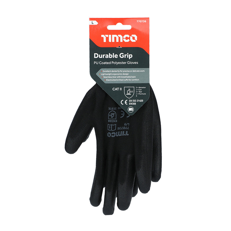 Durable Grip Gloves - PU Coated Polyester Large - Dynamite Hardware