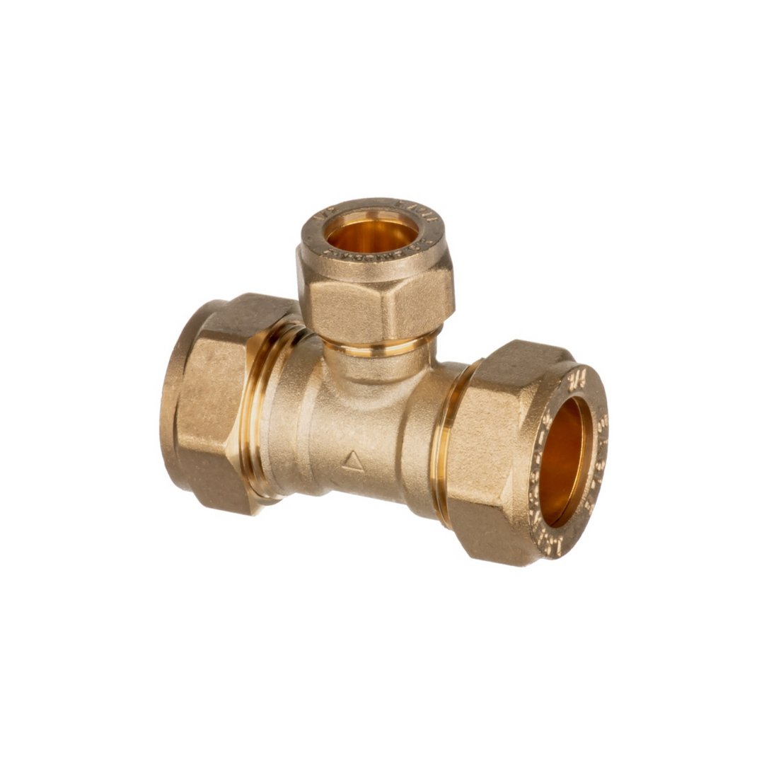 Easi Plumb - 3/4" x 3/4" x 1/2" Unequal Tee - Irish Brass Compression Fittings Dynamite Hardware